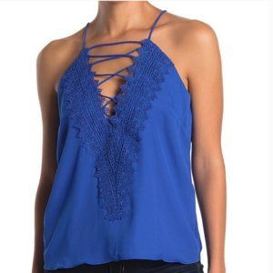WAYF Posie Cobalt Royal Blue Lace Front Strappy Camisole EUC Size XL